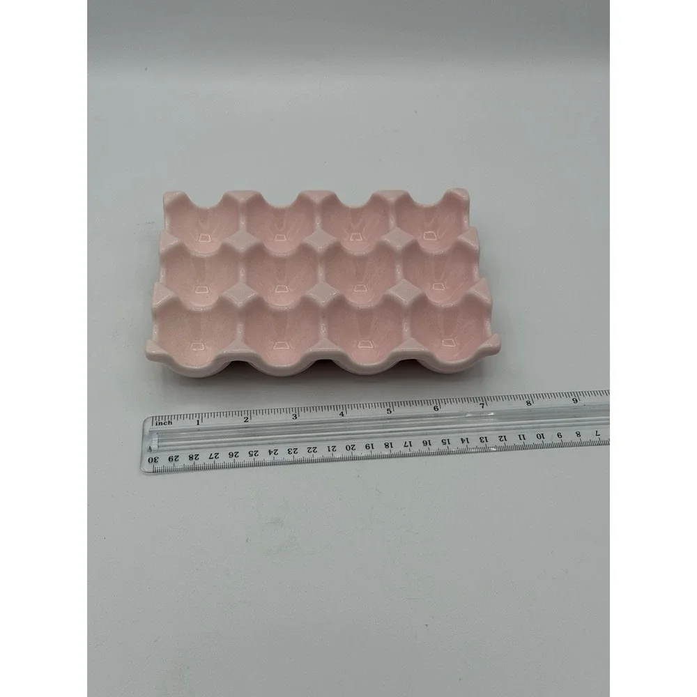 Vintage Style Pink /w Grey Speckled Ceramic Egg Tray Stoneware Egg Holder Dozen